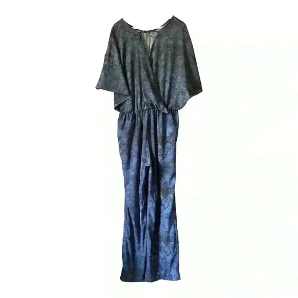 HALSTON Blue and Black Dyed Marble Print Tie Dye Jumpsuit Size Large - Picture 5 of 10